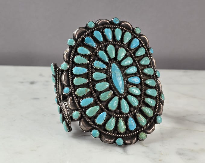 Womens Sterling Silver Southwestern Navajo Turquoise Cuff Bracelet 96.4g E600