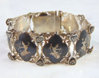 Womens Vintage Estate Sterling Silver Siam Bracelet 40.4g E2701