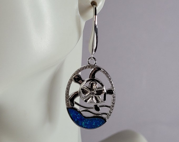 Womens Sterling Silver Opal Sea Turtle Earrings 8.9g E2844