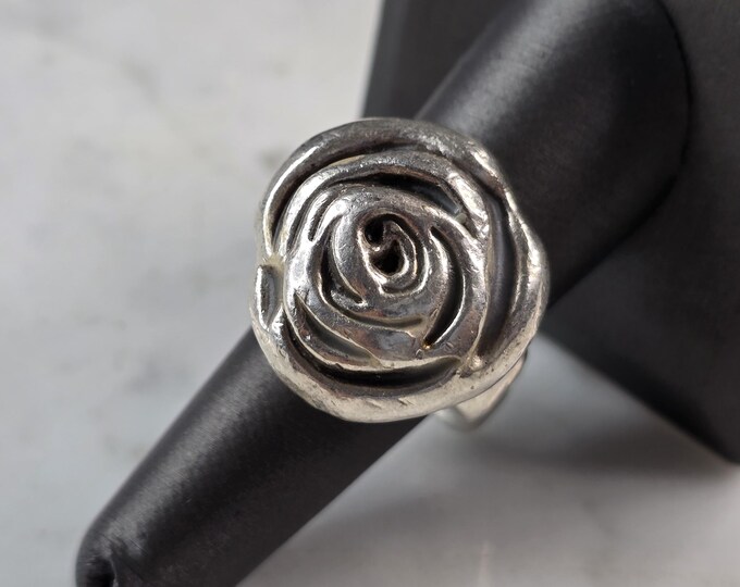 Womens Vintage Estate Sterling Silver Rose Flower Ring 8.3g E4986
