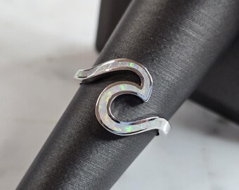 Womens Estate Sterling Silver Modernist Opal Wave Ring 2.5g E4459
