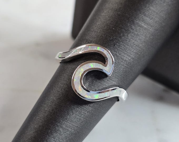 Womens Estate Sterling Silver Modernist Opal Wave Ring 2.5g E4459