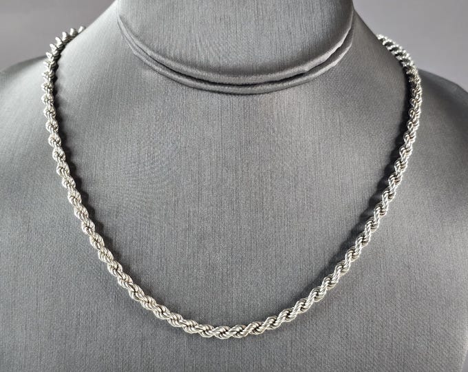 Womens Mens Vintage Estate Sterling Silver Italian Rope Necklace, 14.2g E7082