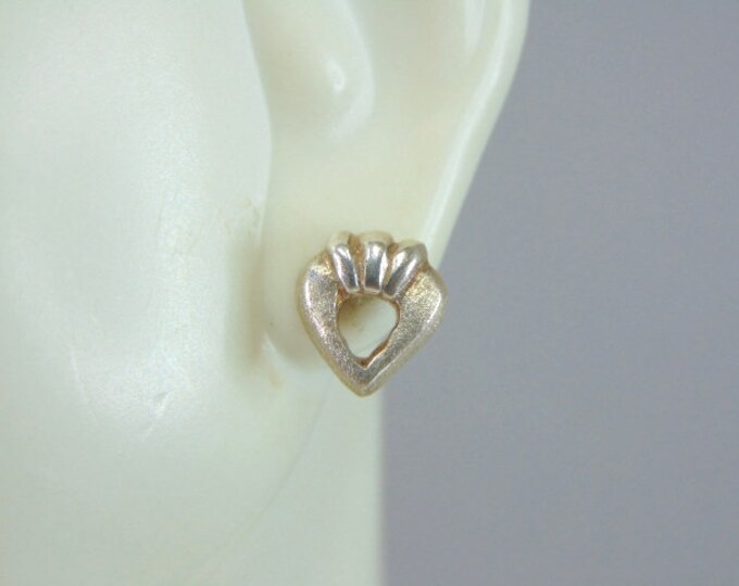 Womens Vintage Estate Sterling Silver Heart Earrings 1.7g E2382