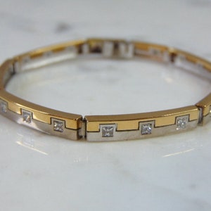 Womens Vintage Estate VS One 18K Yellow & White Gold Diamond Bracelet 17.4g E5166
