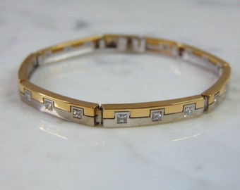 Womens Vintage Estate VS One 18K Yellow & White Gold Diamond Bracelet 17.4g E5166