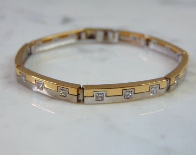 Womens Vintage Estate VS One 18K Yellow & White Gold Diamond Bracelet 17.4g E5166