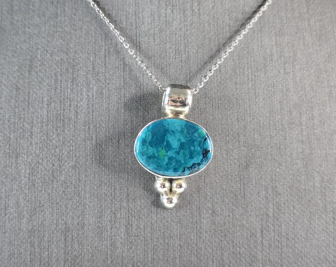 Womens Vintage Sterling Silver Southwestern Turquoise Pendant Necklace 8.2g E617