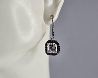 Womens Vintage Estate Sterling Silver Modernist CZ Earrings 3.7g E6688