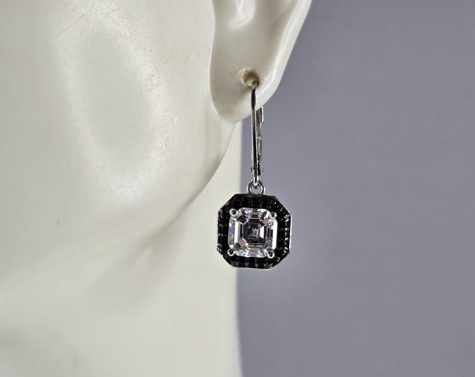Womens Vintage Estate Sterling Silver Modernist CZ Earrings 3.7g E6688