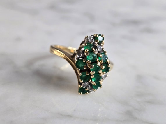 Womens Vintage Estate 14K Gold Diamond & Emerald … - image 6