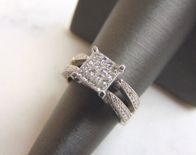 Womens Vintage Estate 14k White Gold Diamond Engagement Ring 9.3g #E3341
