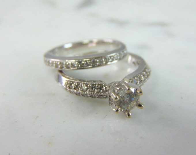 Womens Vintage Estate 14K White Gold Diamond Ring Set, 6.4g E3363