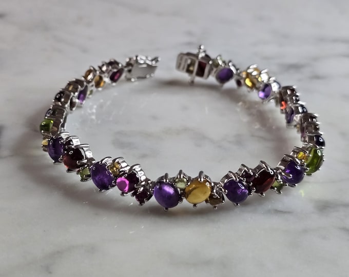 Womens Vintage Estate Sterling Silver Multi Stone Bracelet 19.7g E6466