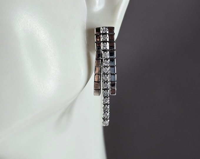 Pr Womens Vintage Estate 14K White Gold Art Deco Diamond Earrings 5.7g E5475