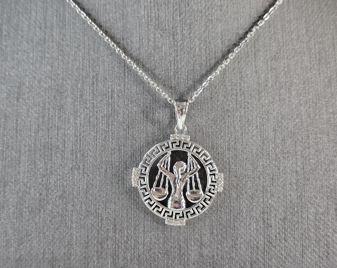 Womens Sterling Silver Libra Zodiac Pendant Necklace 3.3g E7289