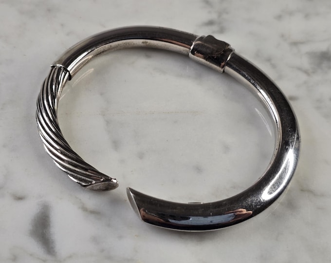 Womens Vintage Estate Sterling Silver Hinged Modernist Cuff Bracelet 16.9g E4537