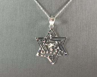 Sterling Silver Jewish Judaica Star of David Chai Pendant Necklace, 3.1g E6899