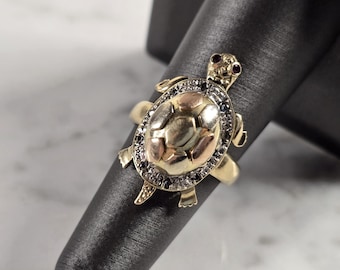 Womens Vintage Estate 14K Yellow Rose Gold Turtle Ring