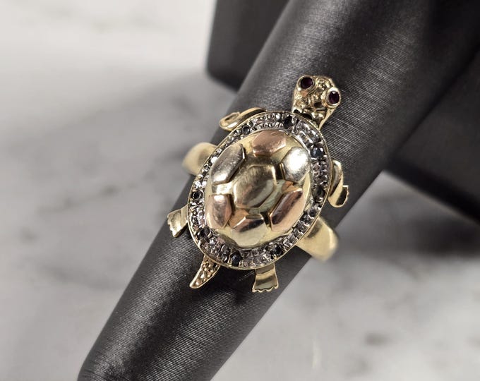 Womens Vintage Estate 14K Yellow & Rose Gold Turtle Ring 7.9g E4373