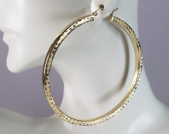 Pr Womens Vintage Estate 14K Yellow Gold Hoop Earrings 7.4g #E2542