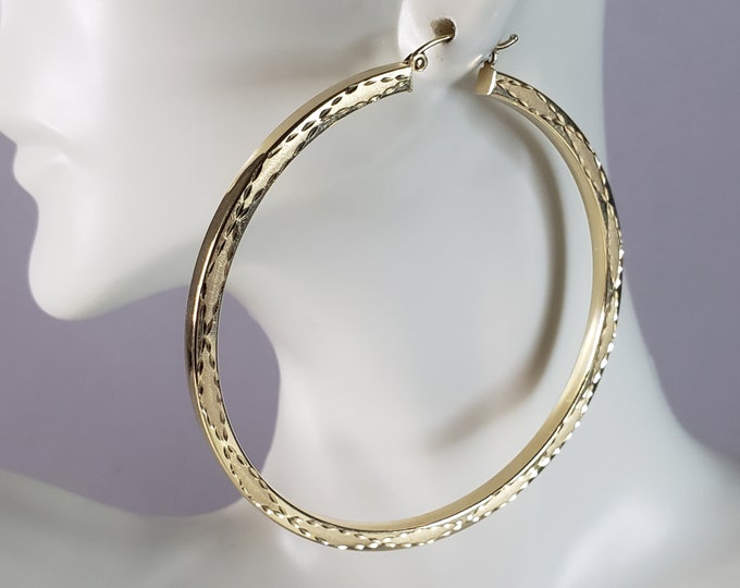 Pr Womens Vintage Estate 14K Yellow Gold Hoop Earrings 7.4g #E2542