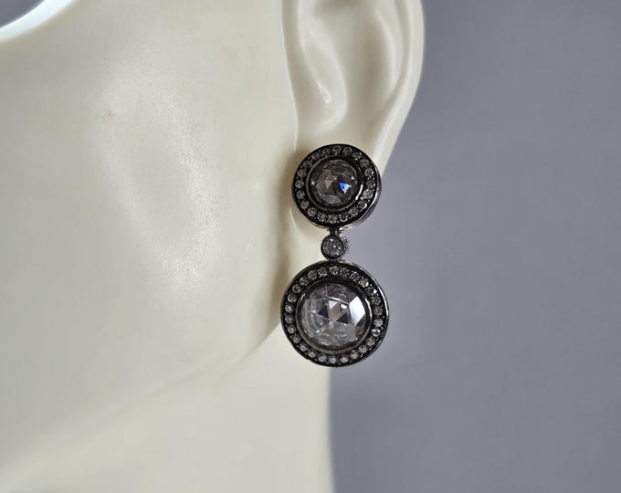 Womens Sterling Silver Modernist CZ Earrings 7.1g E1655