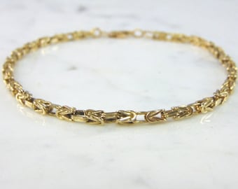 Womens Vintage Estate 14K Yellow Gold Byzantine Bracelet, 13.7g E2072
