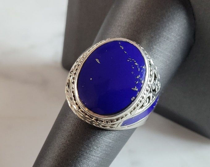 Mens Vintage Estate Southwestern Sterling Silver Lapis ? Ring 7.6g E2764