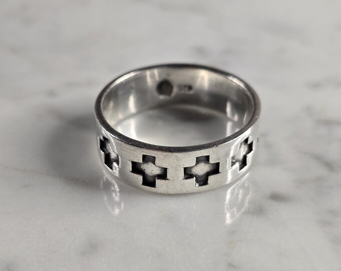 Mens Vintage Estate Sterling Silver Cross Ring 7.0g E4343