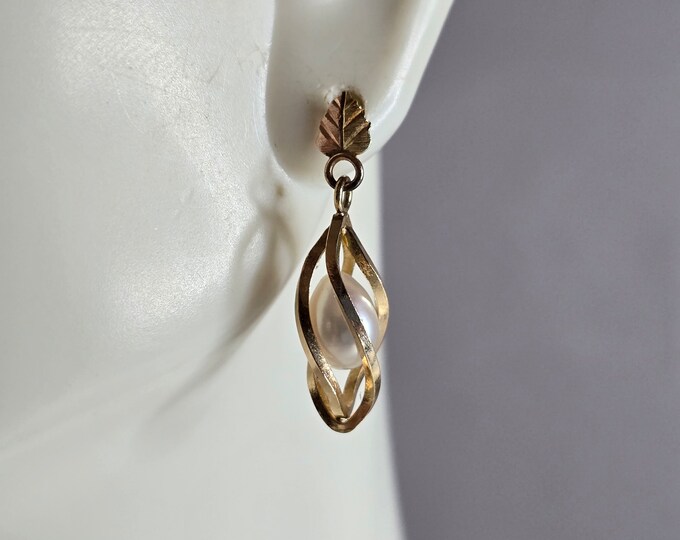 Pr Womens Vintage Estate 14K & 10K Yellow Gold Pearl Earrings 2.2g E7827
