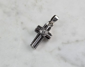 Womens Vintage Estate 14k White Gold Diamond Cross Pendant 4.2g E994