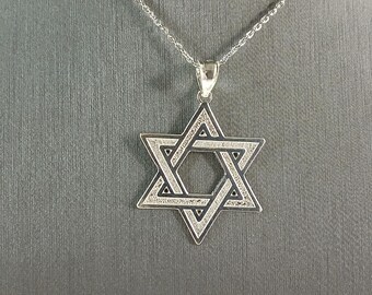 Sterling Silver Jewish Judaica Star of David Pendant Necklace, 2.6g E6898
