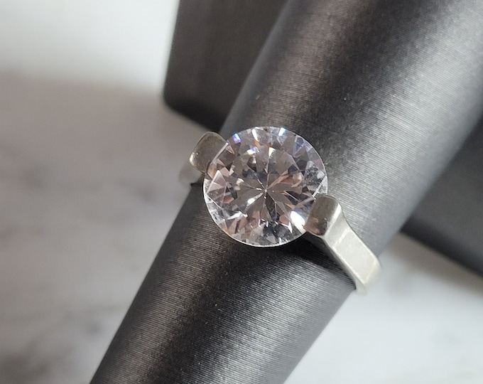 Womens Estate Sterling Silver Modernist CZ Ring 4.5g E6624