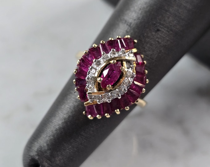 Womens Vintage Estate 14k Yellow Gold Pink Sapphire & Diamond Ring 5.3g E3176