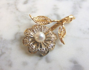 Womens Vintage Estate 14K White & Yellow Gold Flower Pendant 5.9g E1104