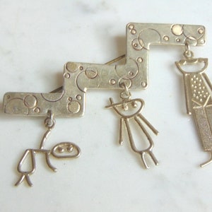 Womens Vintage Estate Sterling Silver Family Brooch 11.4g E5868