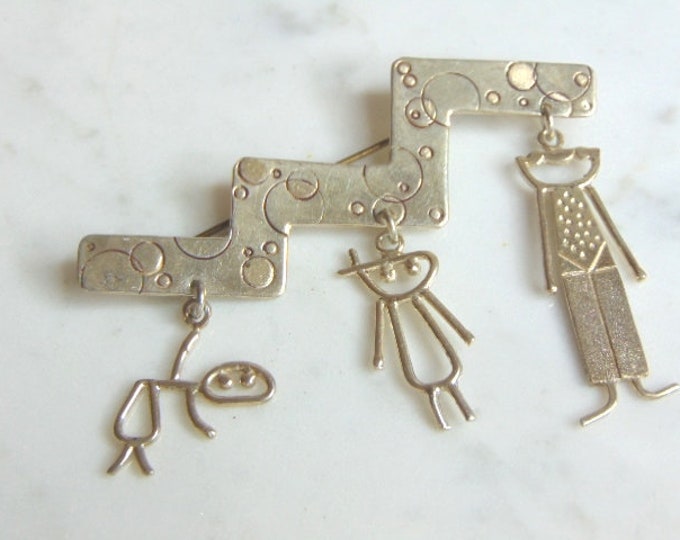Womens Vintage Estate Sterling Silver Family Brooch 11.4g E5868