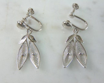 Womens Vintage Estate Sterling Silver Modernist Earrings 4.2g E5289