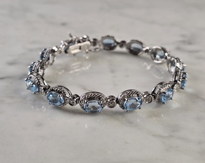 Womens Vintage Estate Sterling Silver Topaz CZ Bracelet 16.8g E4540