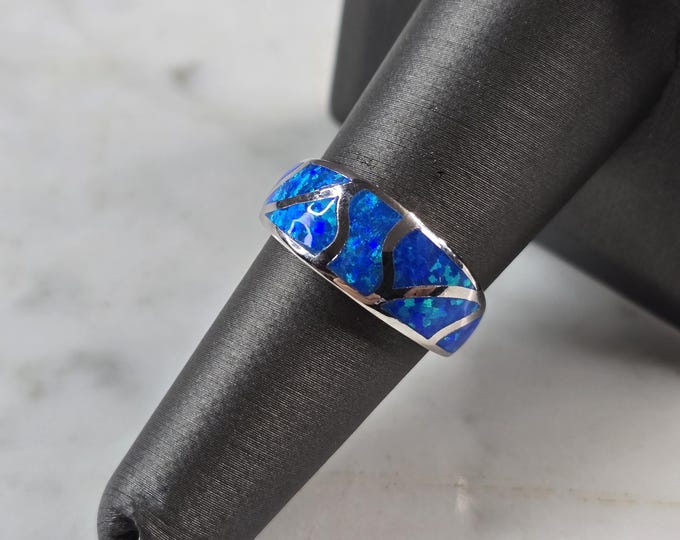 Womens Sterling Silver Modernist Blue Opal Ring 4.9g E4197