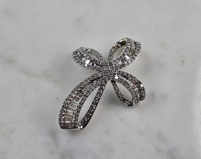 Womens Vintage Estate 14k White Gold Diamond Cross Pendant 3.5g E5517