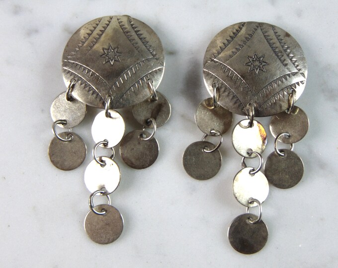 Womens Vintage Estate Sterling Silver Southwestern Clip On Earrings 10.4g E6311