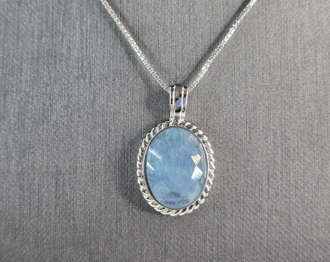 Womens Estate Sterling Silver Natural Aquamarine Pendant Necklace 7.2g E7519