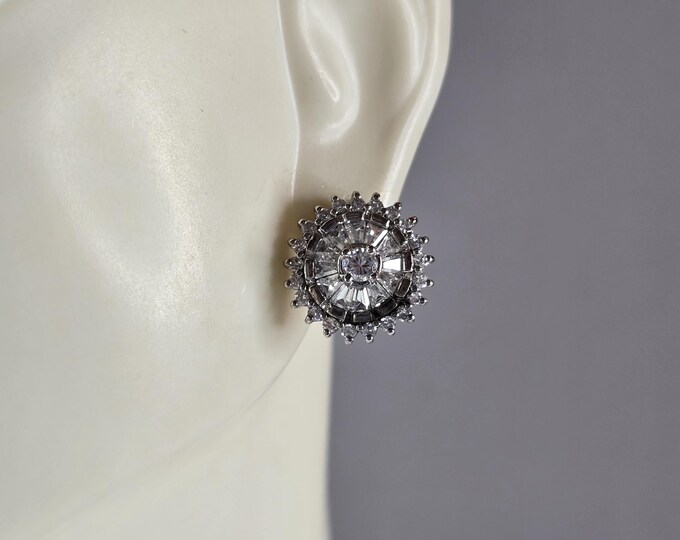 Womens Vintage Estate Sterling Silver Flower CZ Earrings 4.2g #E1822