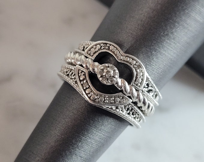 Womens Vintage Estate Sterling Silver Diamond Heart Ring 6.8g #E3641