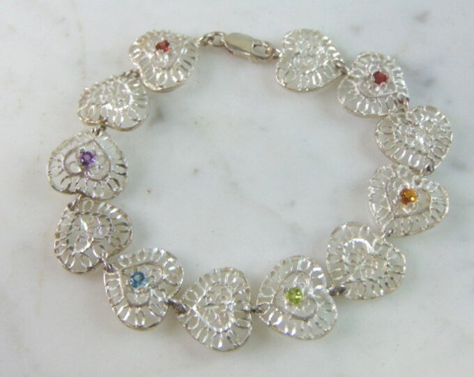 Womens Vintage Estate Sterling Silver Heart Bracelet 11.3g E5704