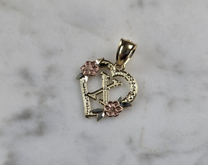 Womens 10K Yellow & Rose Gold Initial Letter " X "  Heart Pendant 0.9g E6131