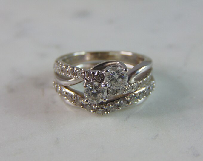 Womens Vintage Estate 14K White Gold Diamond Engagement Ring Set, 8.8g E809