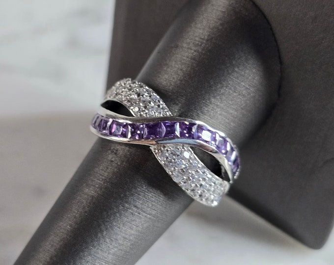 Womens Vintage Estate Sterling Silver Amethyst CZ Ring 6.6g #E7731
